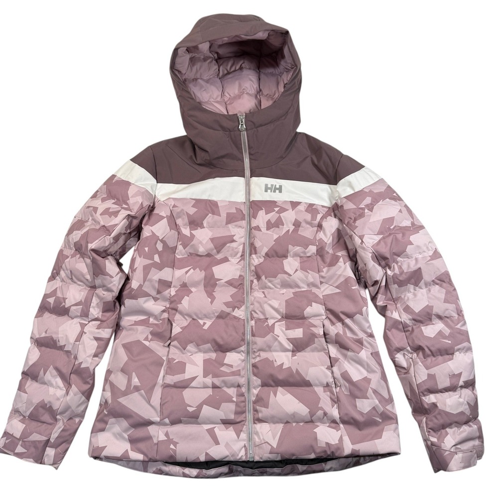 Helly Hansen Imperial Puffy Jacket Womens XL Camo‎ Hoodie RECCO Ski Purple